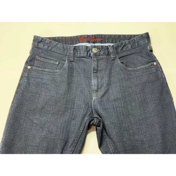 Robert Graham Men's Kipling Tailored Leg Stretch Blue Plaid Jeans - Size 32x26 - Picture 3 of 9